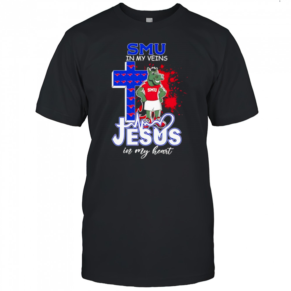 SMU in my veins Jesus in my heart mascot shirt