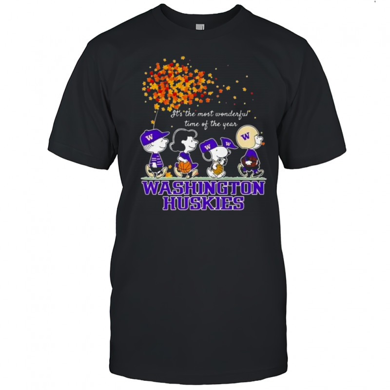 Snoopy And Friends Washington Huskies Sports Team It’s The Most Wonderful Time Of The Year Autumn T-Shirt