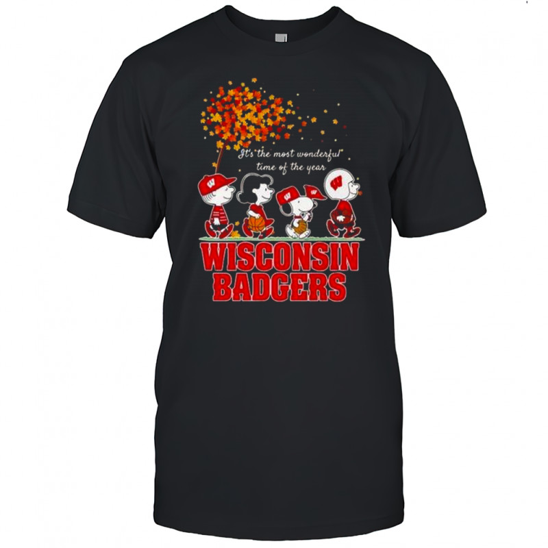 Snoopy And Friends X Wisconsin Badgers Sports Team It’s The Most Wonderful Time Of The Year Autumn T-Shirt