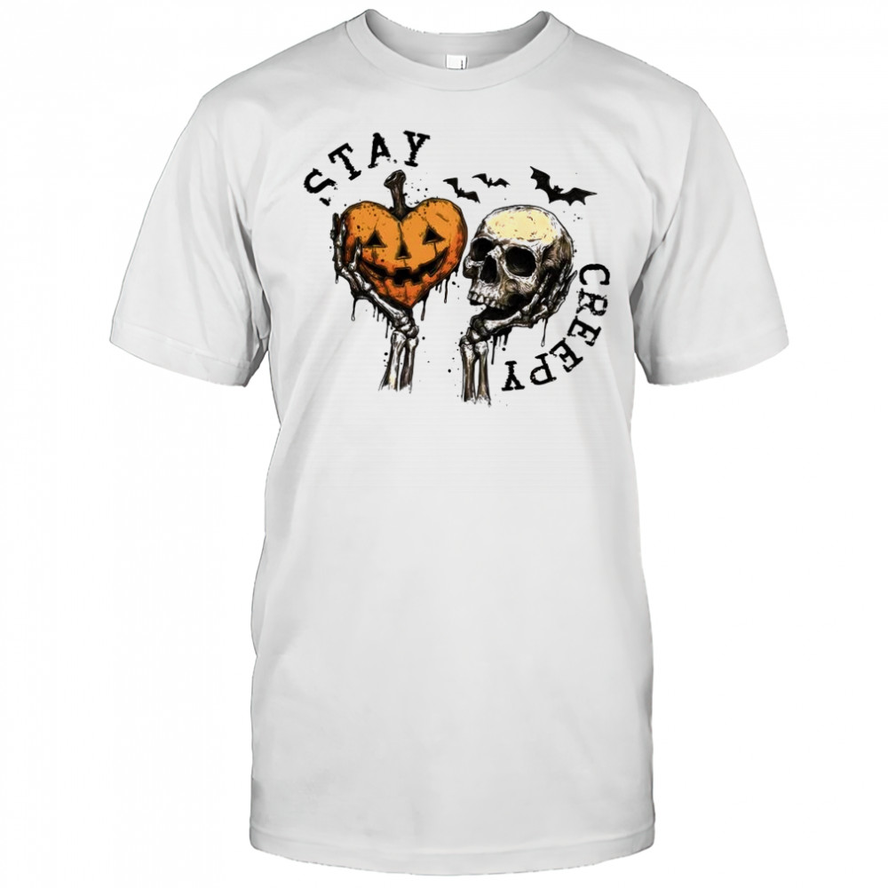 Stay Creepy Retro Dripping Heart Skeleton Hand Spooky Halloween shirt