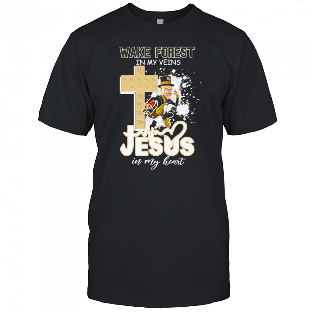 Wake Forest in my veins Jesus in my heart mascot shirt