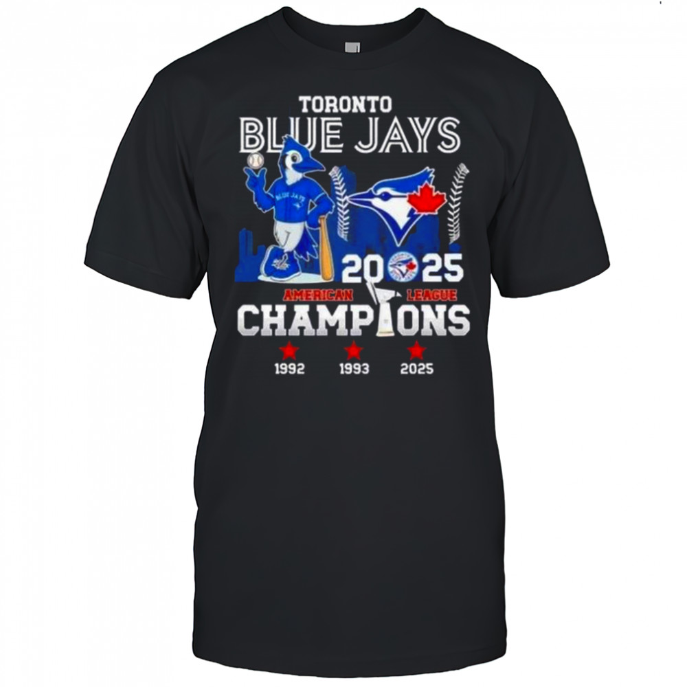 2025 American League Champions 3x Toronto Blue Jays Mascot Baseball Skyline T-Shirt