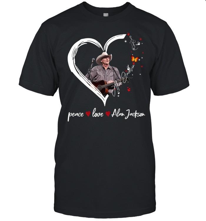 Peace Love Alan Jackson Heart Guitar T-Shirt