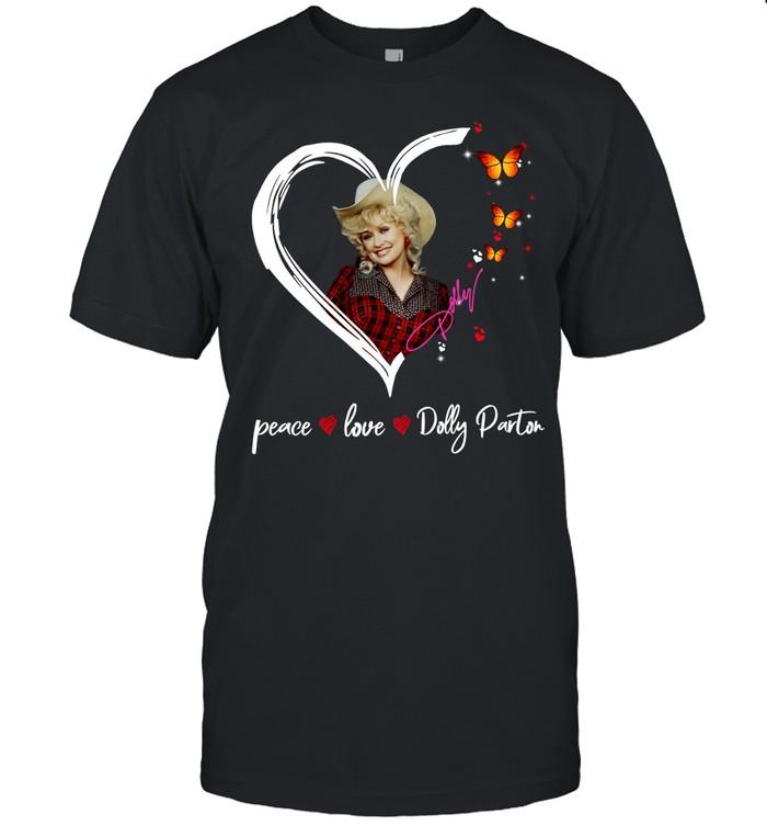 Peace Love Dolly Parton Butterfly Heart T-Shirt
