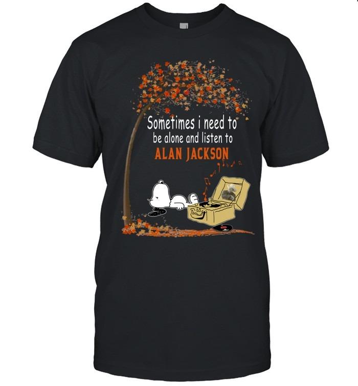Snoopy Sometimes I Need To Listen To Alan Jackson Autumn Tree T-Shirt