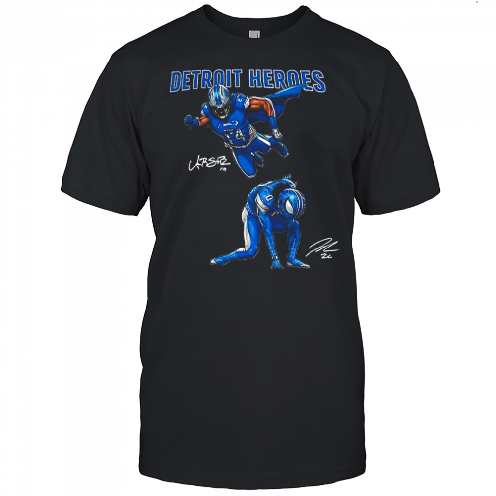 Amon Ra St Brown and Jahmyr Gibbs Detroit Heroes signature shirt