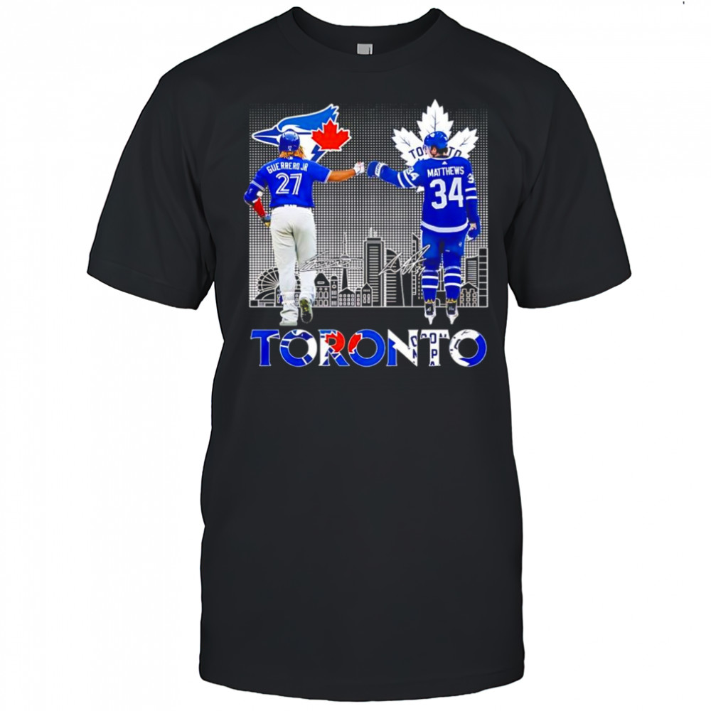 Auston Matthews Toronto Maple Leafs vs Vladimir Guerrero Jr Toronto Blue Jays signatures shirt