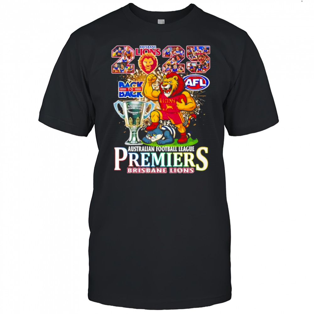 Brisbane Lions back to back 2025 AFL Australian Football League premiers cup mascot logo shirt