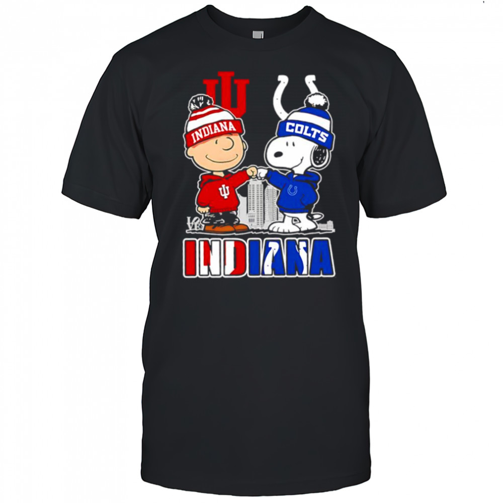 Charlie Brown and Snoopy wearing Indiana Hoosiers and Indianapolis Colts logo shirt