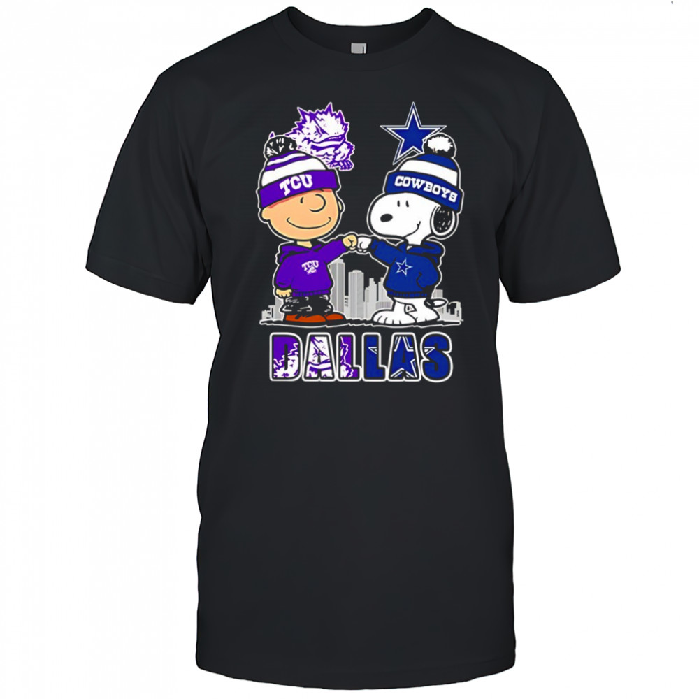 Charlie Brown and Snoopy x Texas Christian University Horned Frogs and Dallas Cowboys shirt