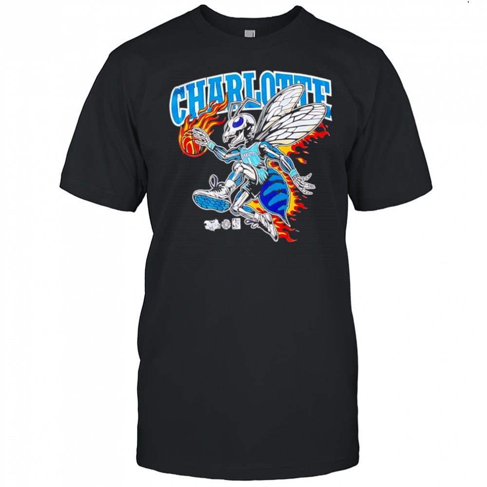 Charlotte Hornets mascot skeleton burning player NBA shirt
