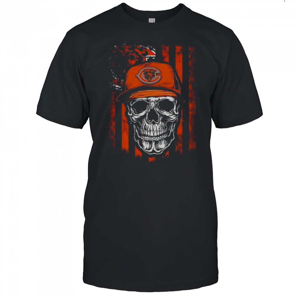 Chicago Bears NFL Skull American Flag Football Lover T-Shirt