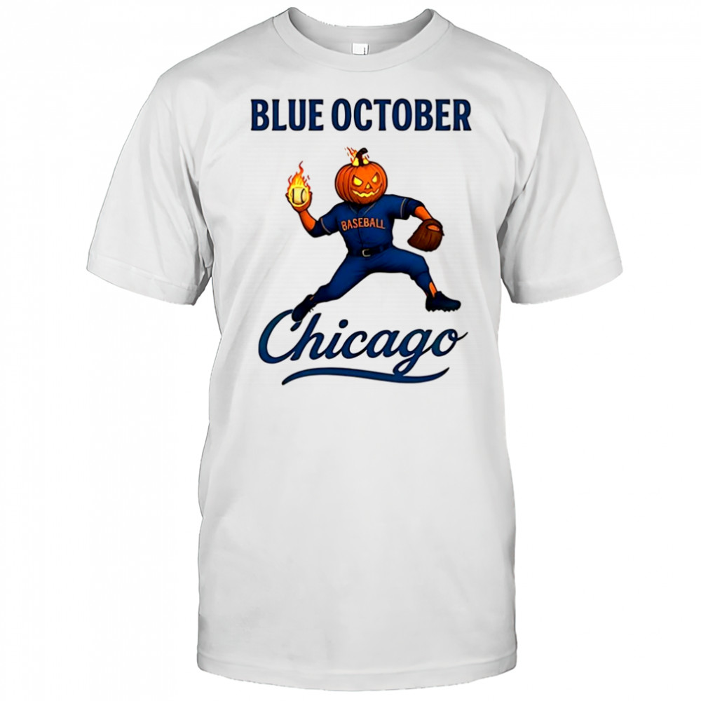 Chicago Cubs baseball blue october pumpkin head Halloween shirts