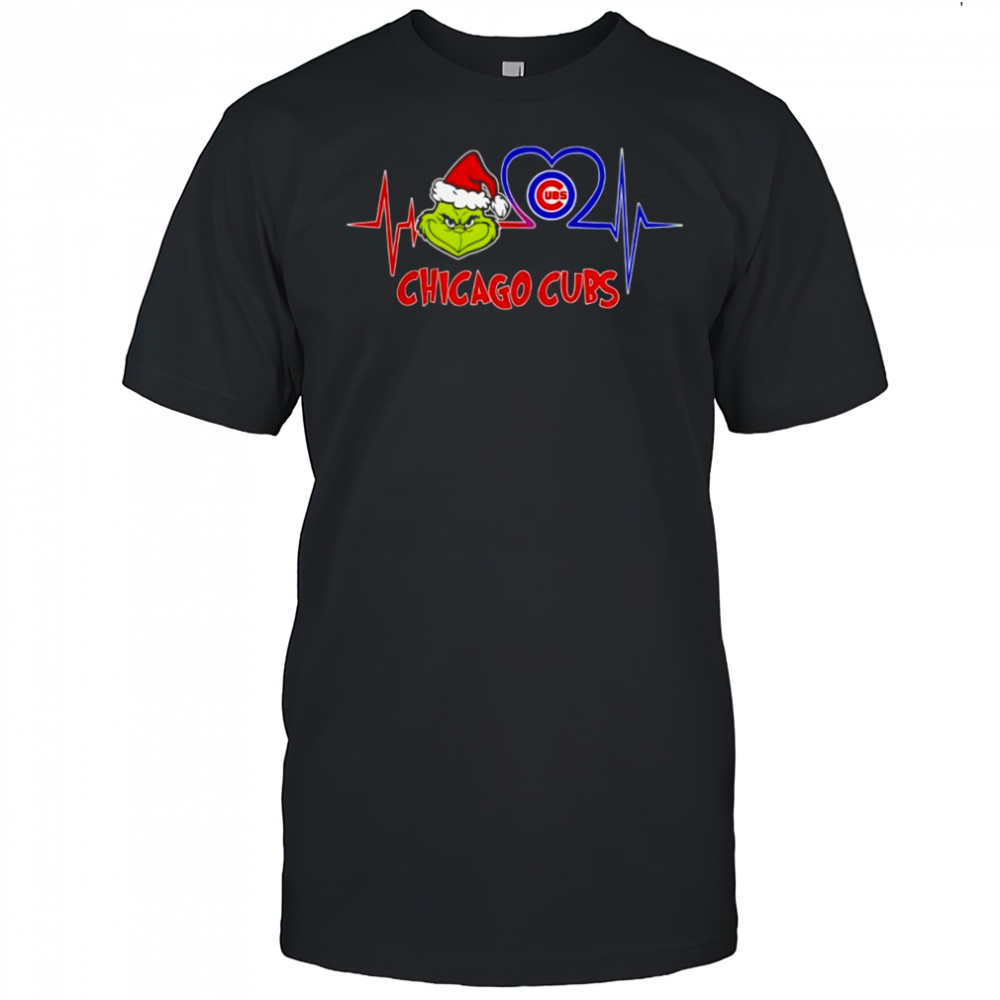 Chicago Cubs x Grinch Santa Heartbeat Love Logo Merry Christmas Shirt