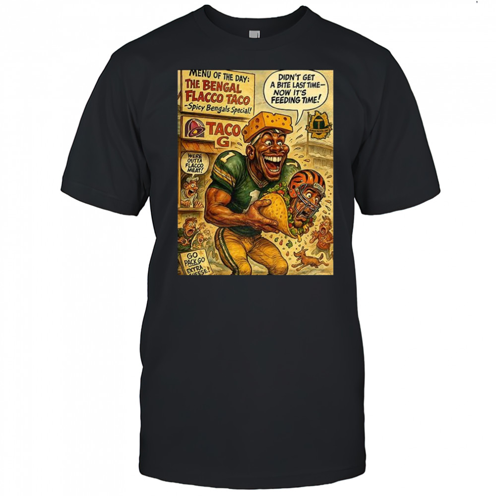 Cincinnati Bengals vs Green Bay Packers NFL 2025 The Bengal Flacco Taco caricature shirt