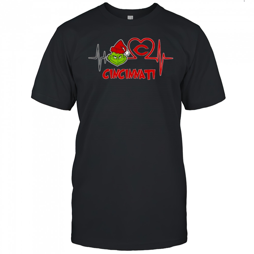 Cincinnati Reds x Grinch Santa Heartbeat Love Logo Merry Christmas Shirt