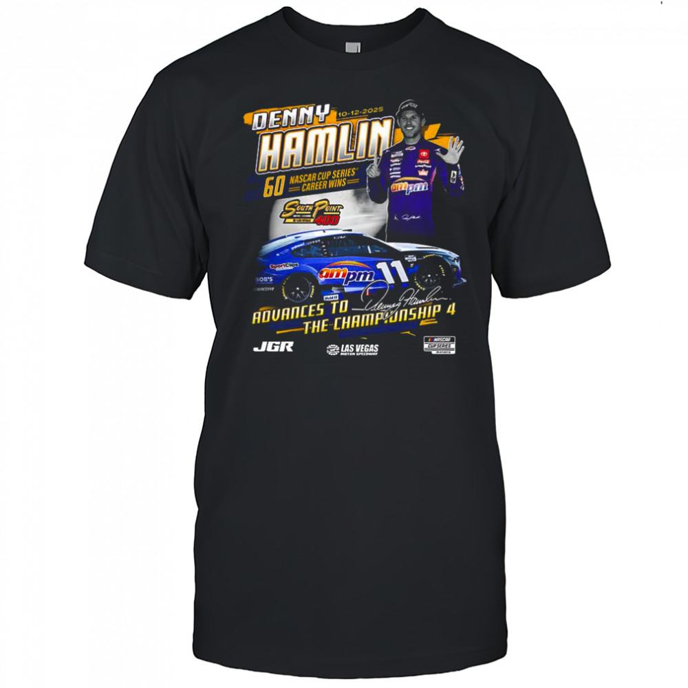 Denny Hamlin Checkered Flag Sports 2025 South Point 400 Race Winner signature shirt