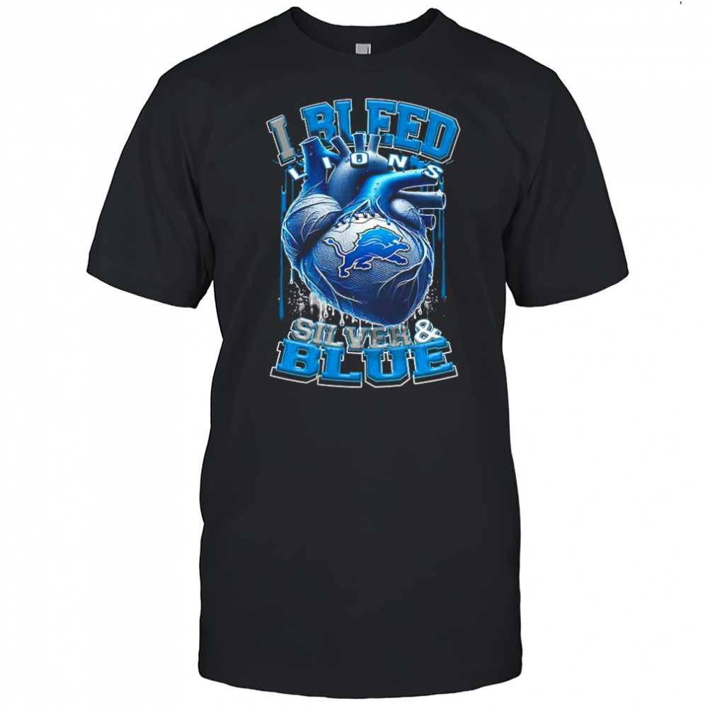 Detroit Lions NFL I bleed Lions silver and blue heart football lovers shirt