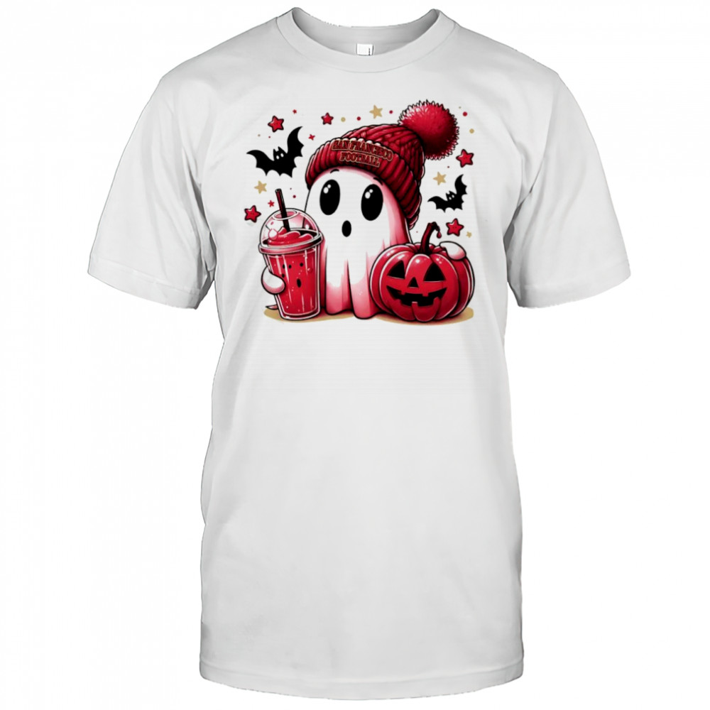 Ghost Halloween x San Francisco 49ers football beanie pumpkin bats shirt