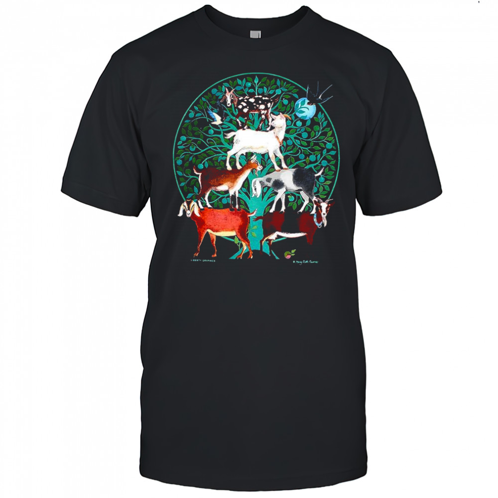 Goat tree swallow folk art style shirt