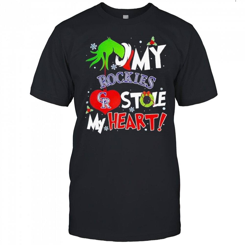 Grinch hand my Colorado rockies stole my heart Christmas shirt