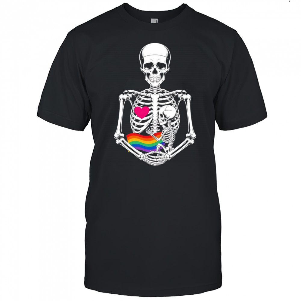 Halloween Lesbian Pregnancy Pride Baby Pregnant Skeleton shirt