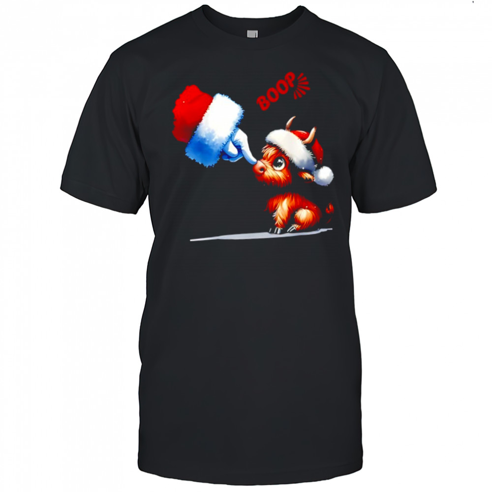 Hand Boop Christmas Highland Cow Santa Farmer Animal Western shirt