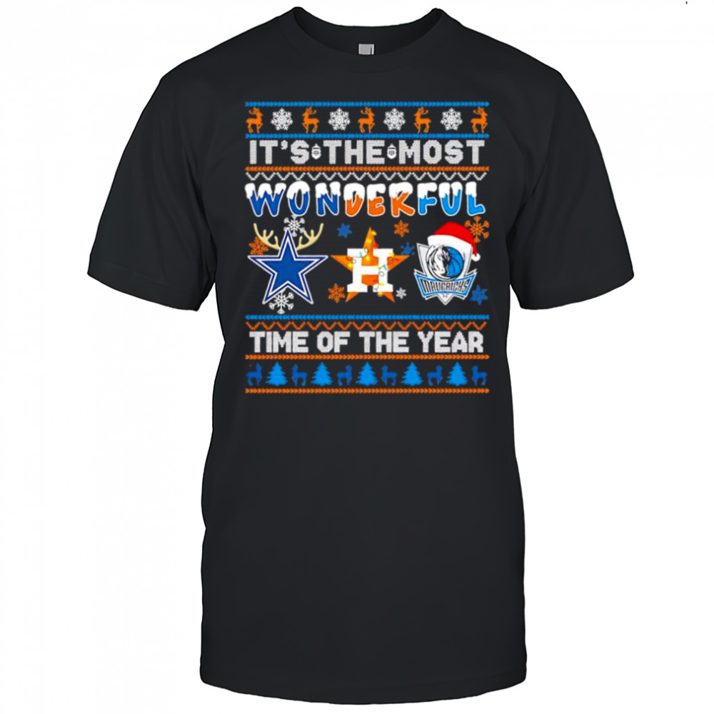 It’s the most wonderful Dallas Cowboys Houston Astros Dallas Mavericks Christmas time of the year shirt