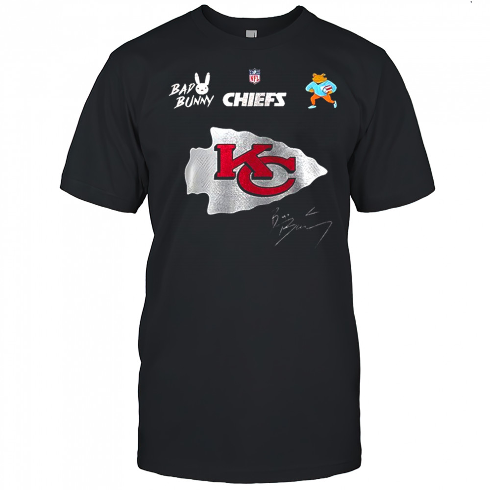 Kansas City Chiefs x Bad Bunny Benito football mascot signature shirt