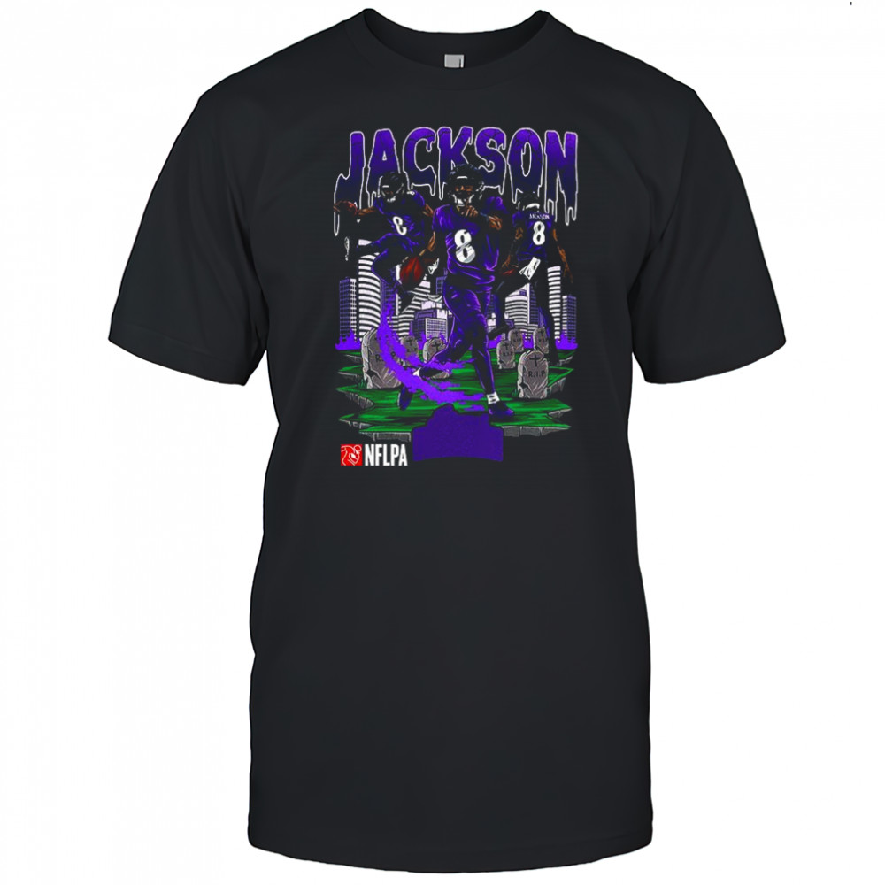 Lamar Jackson Baltimore Ravens football number 8 cemetery skyline shirt