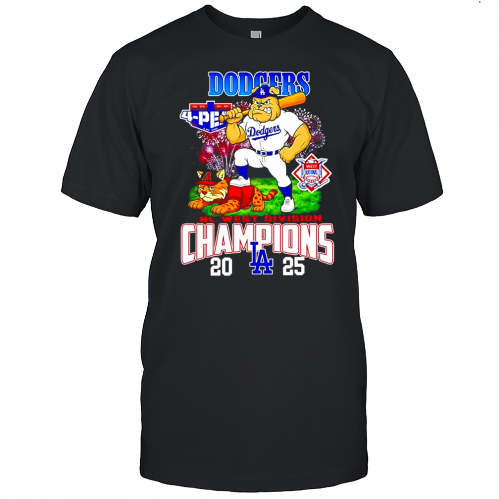 Los Angeles Dodgers 2025 NL West Division Champions mascots bulldog and a cat shirt