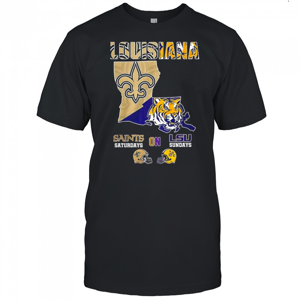 Louisiana Saints saturdays on LSU sundays map shirt