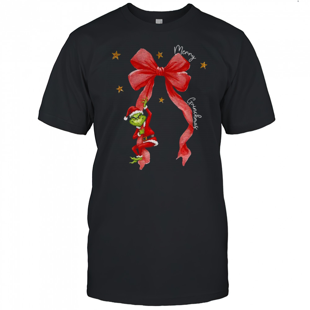 Merry Greenmas Coquette Christmas Bow Grinch Santa shirt