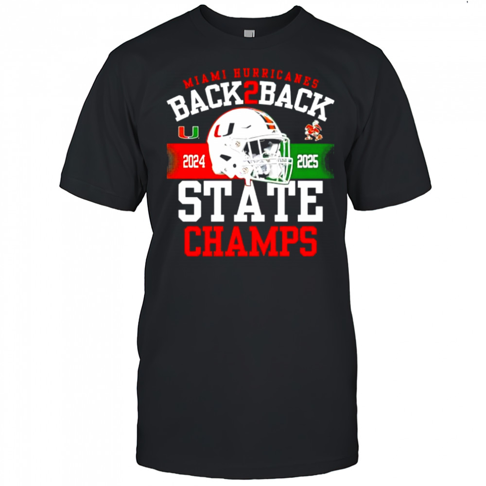 Miami Hurricanes Black Back 2 Back State Champs 2025 shirt