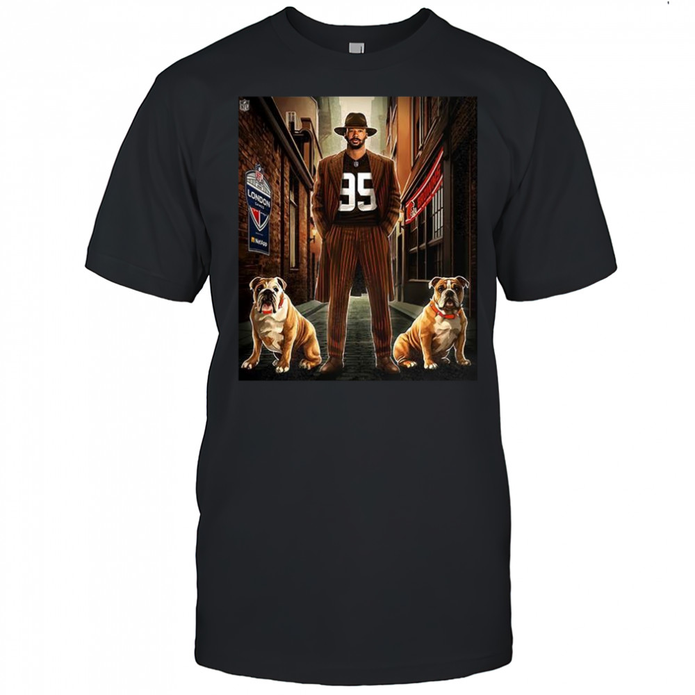 Myles Garrett Cleveland Browns football gameday in London Bull Dog shirt