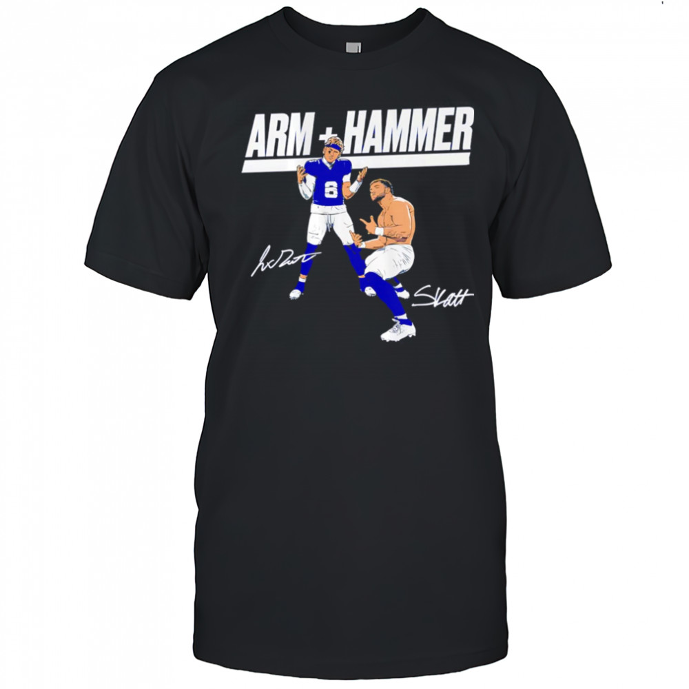 New York Giants Arm + Hammer Jaxson Dart and Cam Skattebo T-shirts