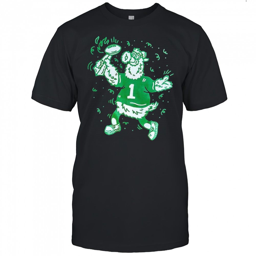 Philadelphia Phillies baseball Phllie Phanatic Super Bowl trophy Champs mascot shirt