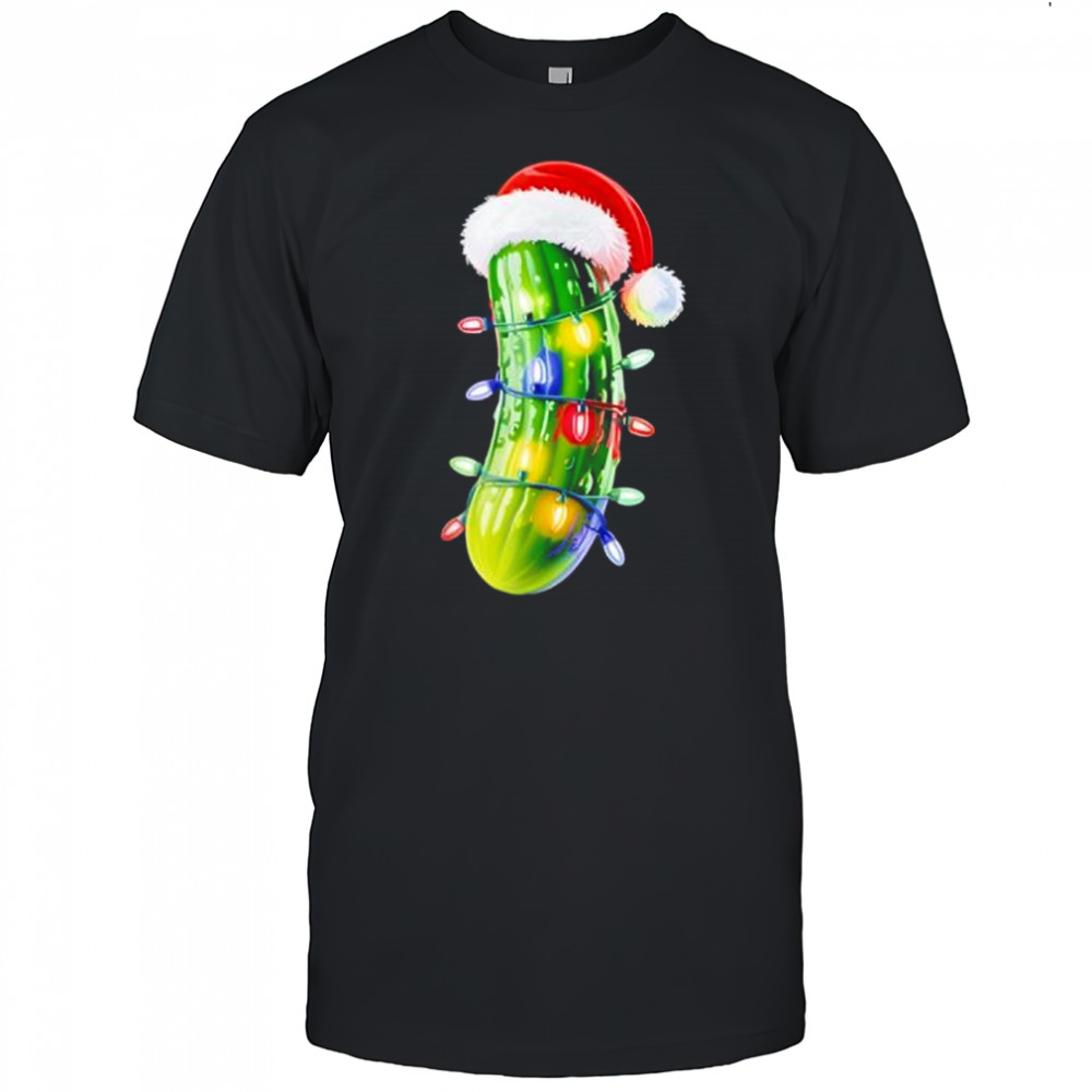 Pickle Santa hat Christmas Lights Xmas shirt