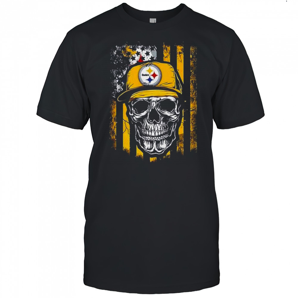Pittsburgh Steelers NFL Skull American Flag Footaball Lover T-Shirt