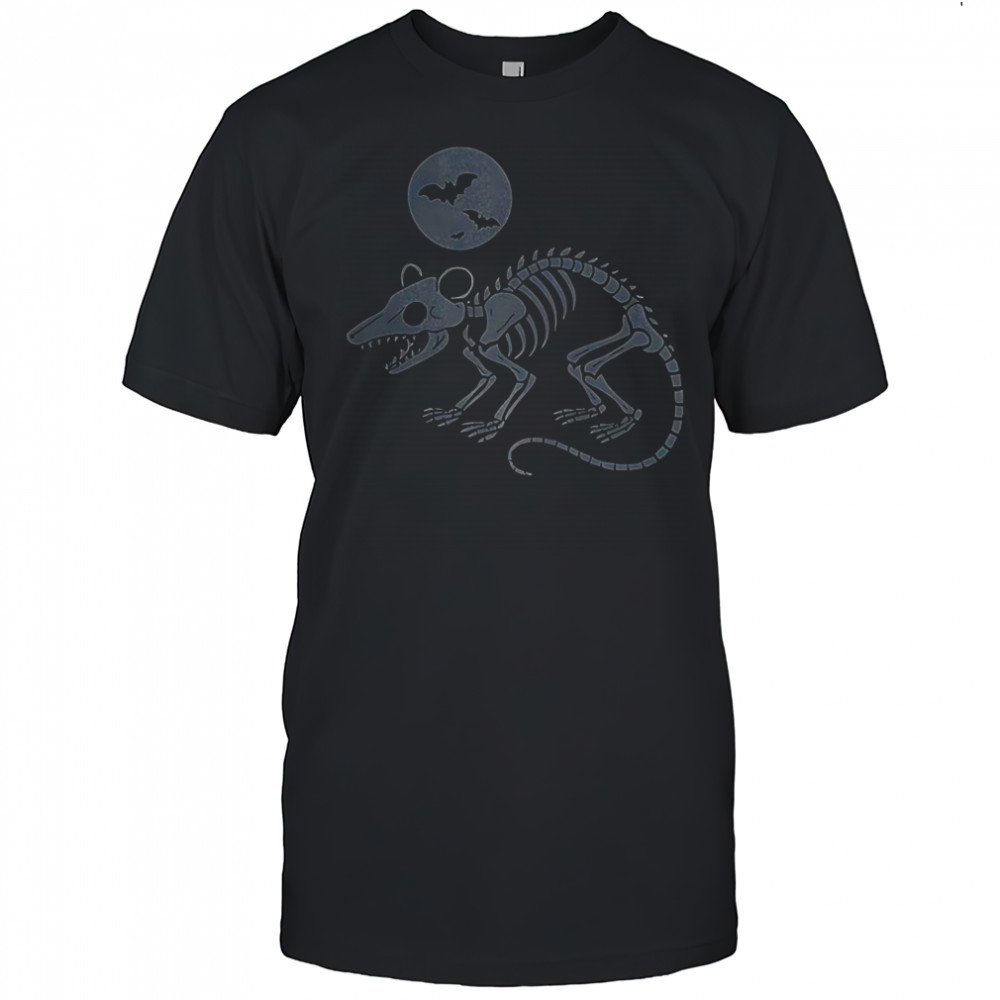 Playing Opossum skeleton under moon with bats Halloween shirt
