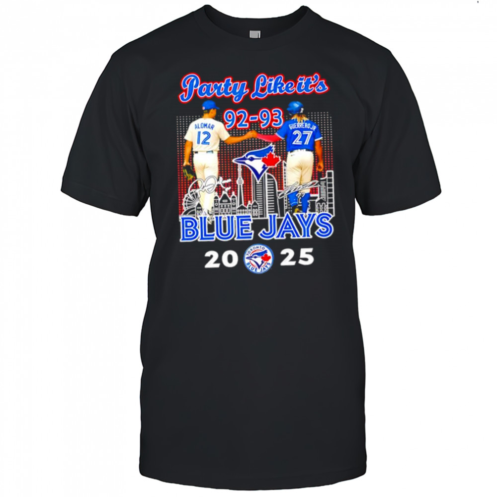 Roberto Alomar & Vladimir Guerrero Jr. Toronto Blue Jays party like it’s 92 93 signatures players shirt