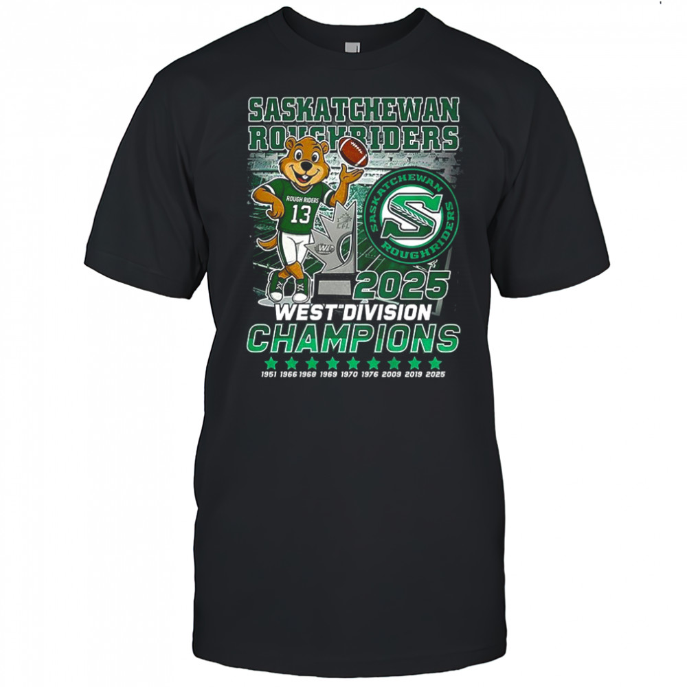 Saskatchewan Roughriders West Division Champions 2025 trophy mascot shirt