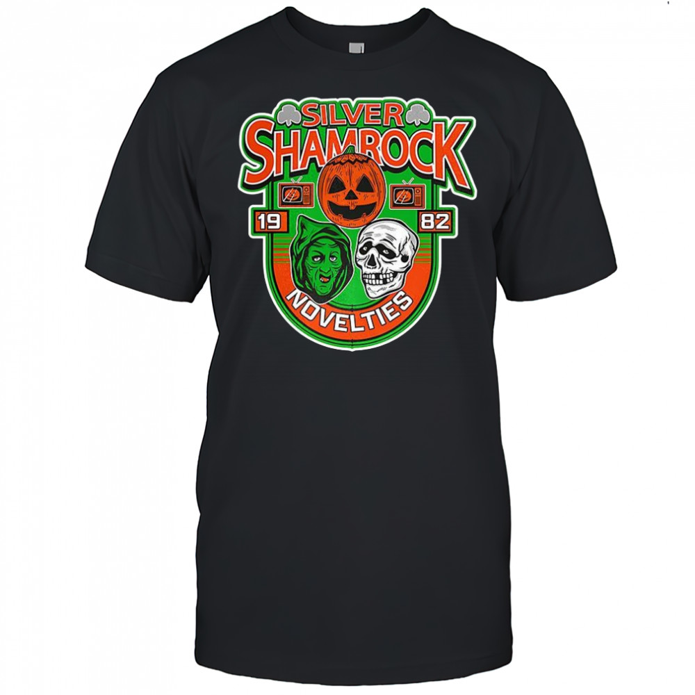 Silver Shamrock novelties est 1982 logo Skull pumpkin witch Halloween shirt