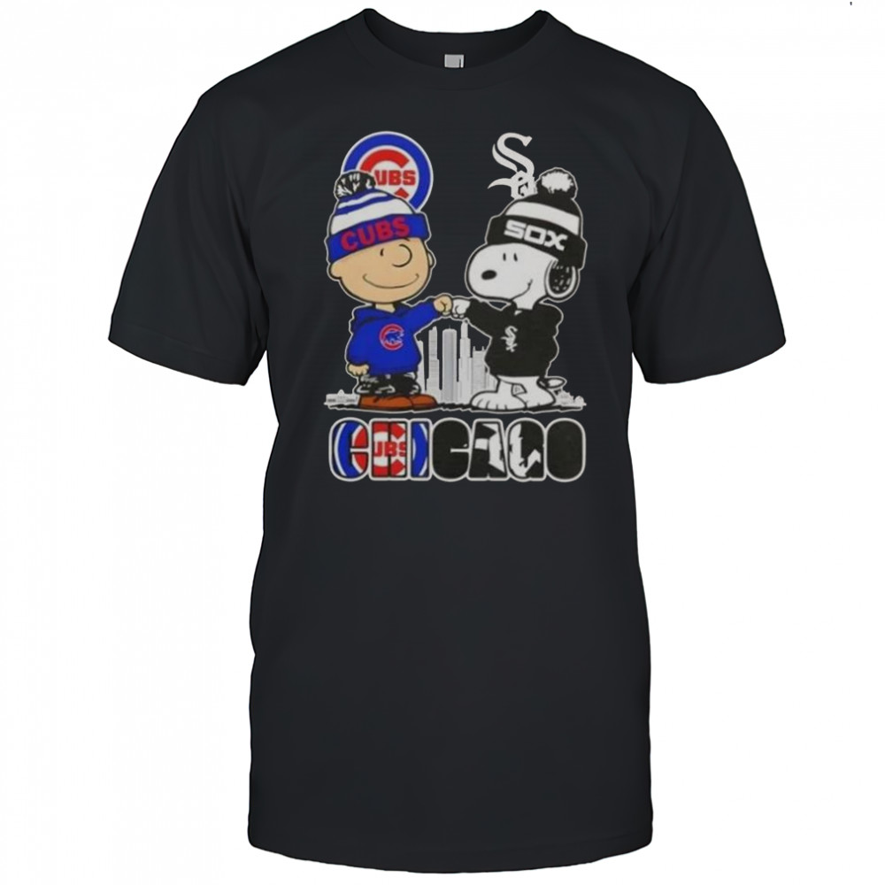 Snoopy And Charlie Brown Chicago City Sports Cubs X White Sox Skyline T-Shirt