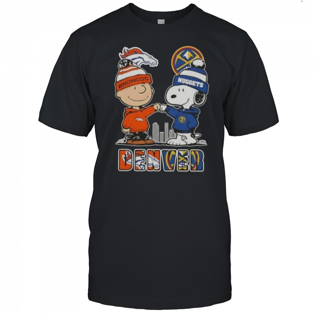 Snoopy And Charlie Brown Denver Sports Broncos X Nuggets Skyline T-Shirt