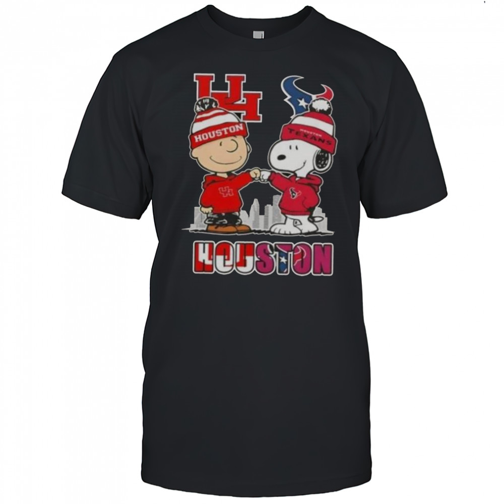 Snoopy And Charlie Brown Houston Sports Cougars X Texans Skyline T-Shirt