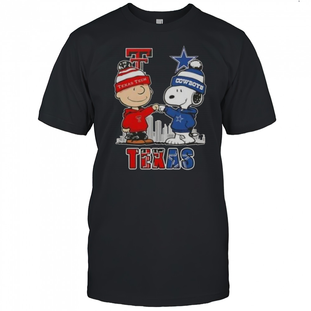 Snoopy And Charlie Brown Texas Tech Red Raiders X Dallas Cowboys Skyline T-Shirt