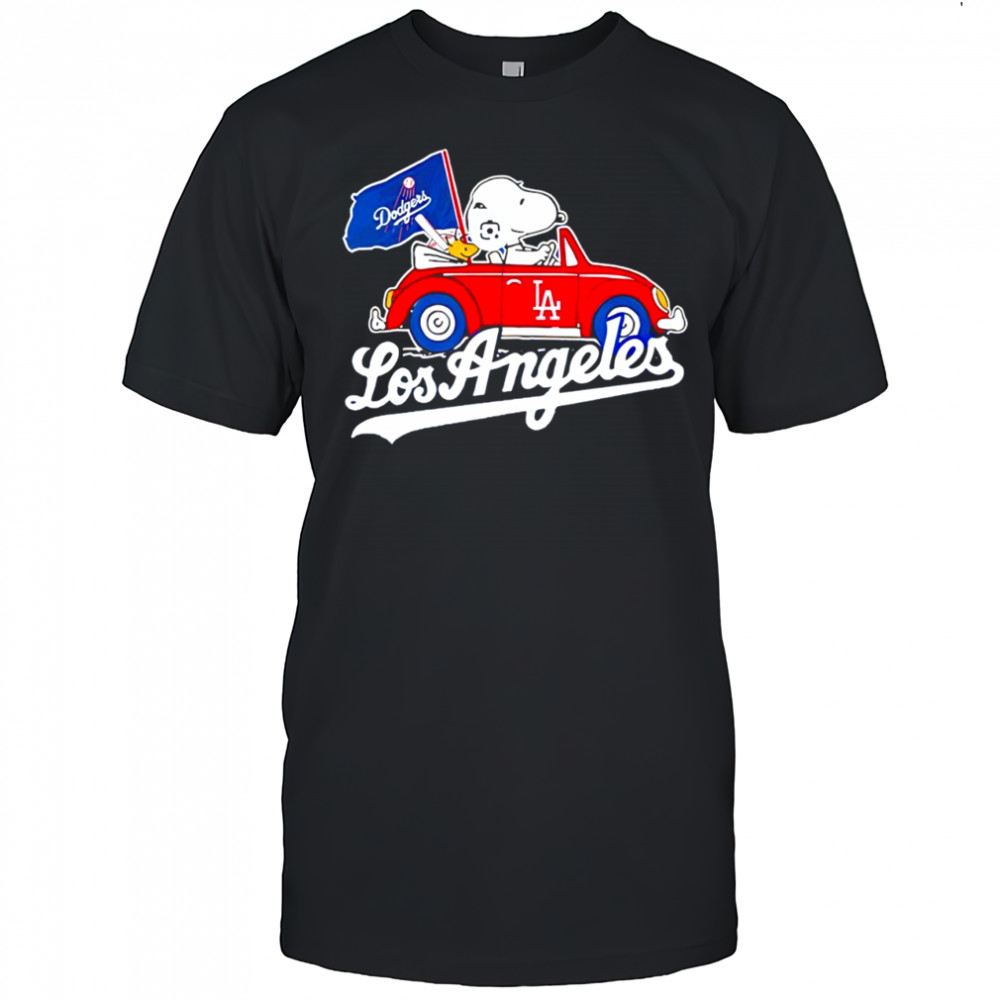 Snoopy and Woodstock driving car Los Angeles Dodgers shirt