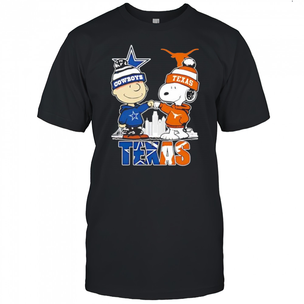 Snoopy & Charlie Brown fist bump Dallas Cowboys x Texas Longhorns shirt