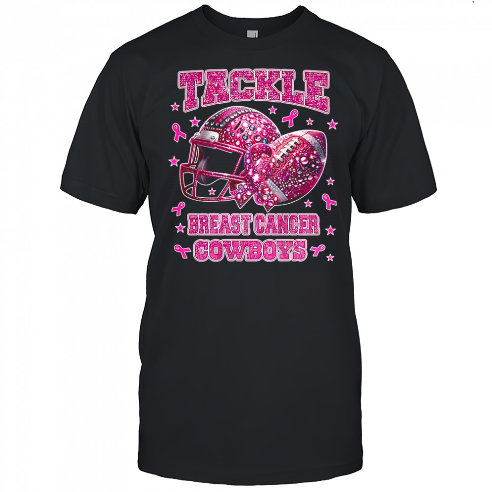 Tackle breast cancer Dallas Cowboys pink ribbon helmet ball diamond shirt